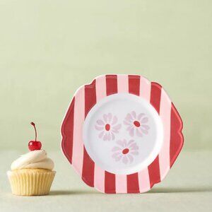 Anthropologie Vaisselle Canapé Plate Red Motif Glazed